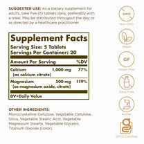 Solgar Calcium Magnesium Citrate - 100 Tablets, Pack of 2 - Non-GMO, Vegan, Gluten Free, Kosher - 40 Total Servings