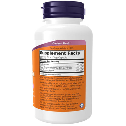 NOW Foods Supplements, Policosanol 40mg with Pine Plant Sterols and Hawthorn, Extra Strength, 90 Veg Capsules