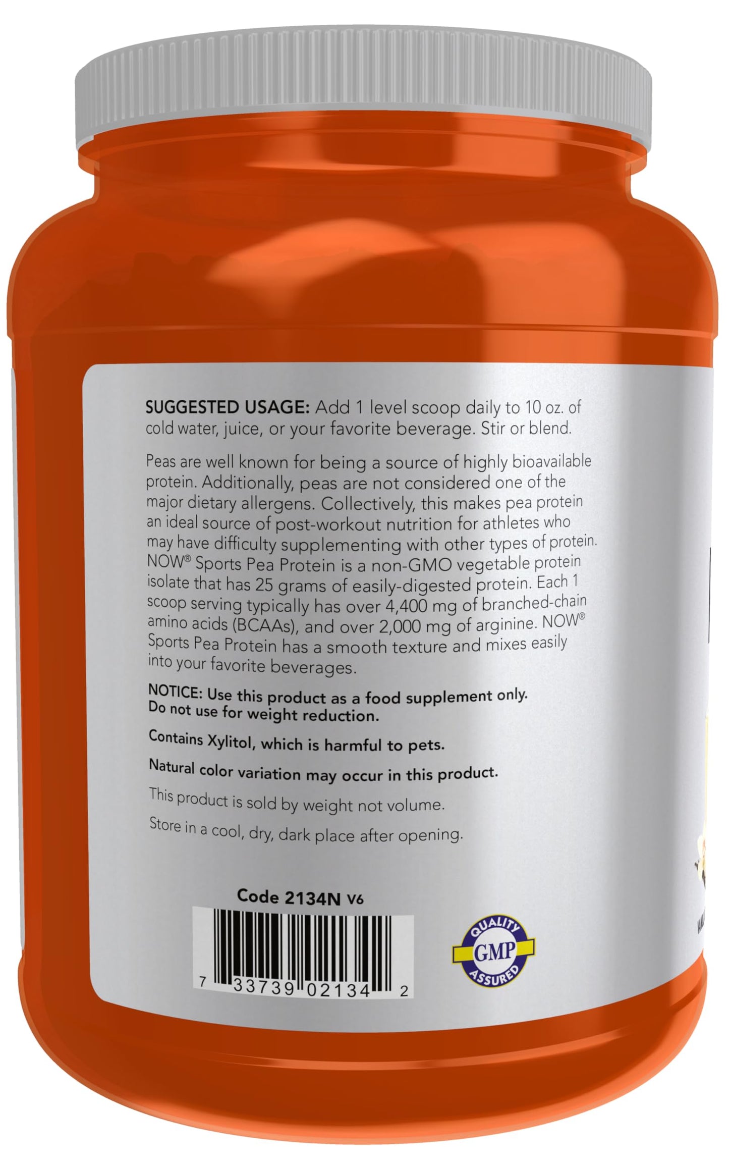 NOW Foods Sports Nutrition, Pea Protein 25 g With BCAAs, Easily Digested, Vanilla Toffee Powder, 2-Pound