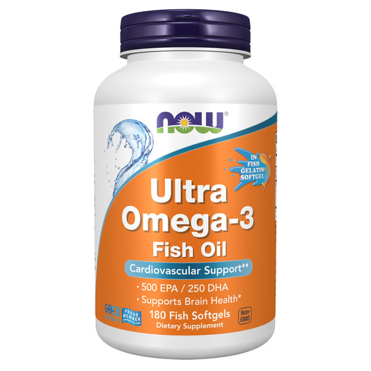 NOW Foods Supplements, Ultra Omega-3, 500 EPA and 250 DHA, Cardiovascular Support*, 180-Fish Gelatin Softgels