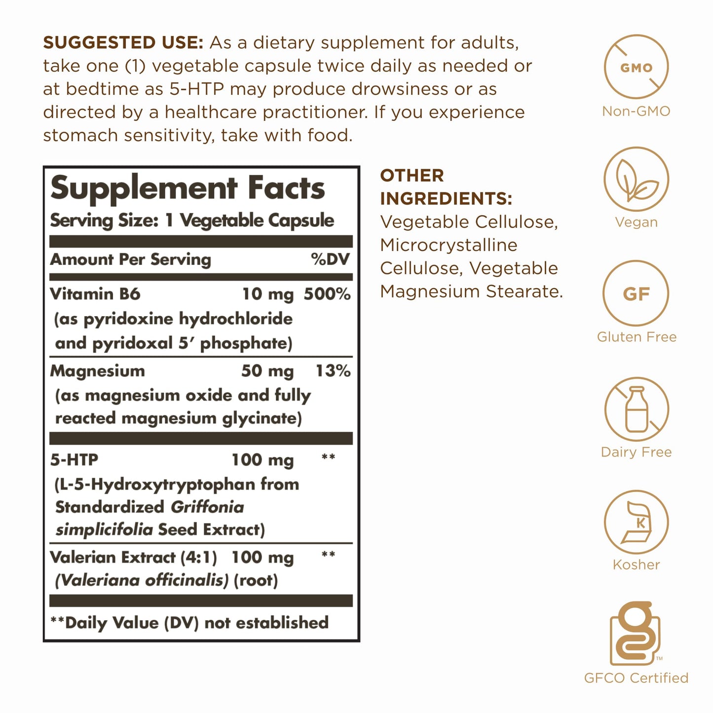 Solgar 5-HTP 100 mg - 90 Vegetable Capsules - Promotes Relaxation - Non-GMO, Vegan, Kosher & Gluten Free - 90 Servings