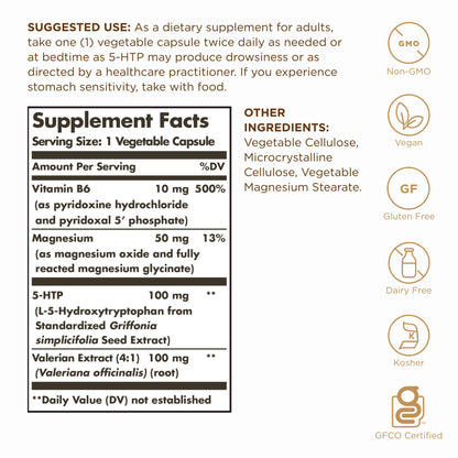 Solgar 5-HTP 100 mg - 90 Vegetable Capsules - Promotes Relaxation - Non-GMO, Vegan, Kosher & Gluten Free - 90 Servings