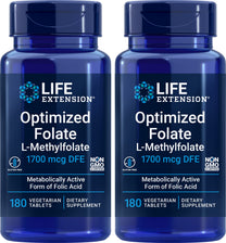 Life Extension Optimized Folate (L-Methylfolate) 1700 mcg DFE, 180 Veg Tablets (Pack of 2)