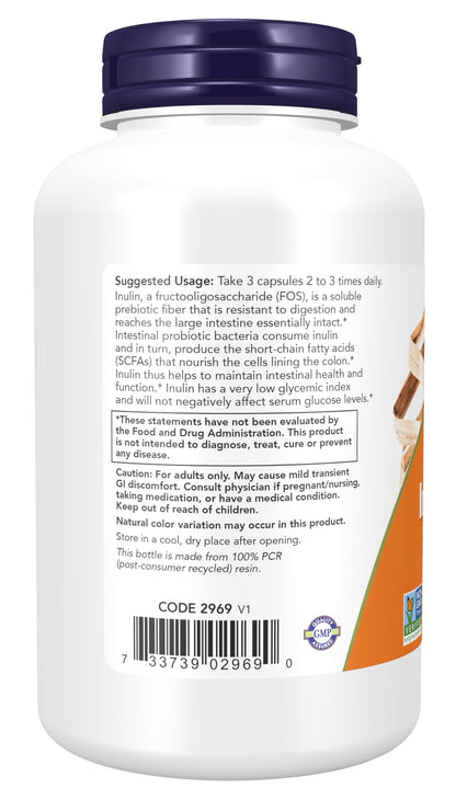 Now Foods Supplements, Prebiotic Inulin Fiber, Intestinal Support*, Nourishes Friendly Bacteria*, Made with Organic Inulin, 180 Veg Capsules