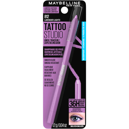 MAYBELLINE Tattoo Studio Sharpenable Eyeliner Pencil, 36 Hour Wear, Waterproof, Lavender Lights, 1 Count