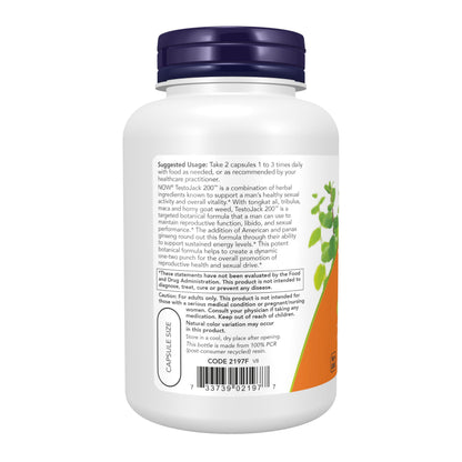 NOW Foods Supplements, TestoJack™ 200 with Tongkat Ali, Tribulus, Maca and Horny Goat Weed, 120 Veg Capsules