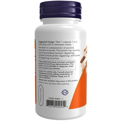 NOW Supplements, Pancreatin 10X 200 mg with naturally occurring Protease (Protein Digesting), Amylase (Carbohydrate Digesting), and Lipase (Fat Digesting) Enzymes, 100 Capsules