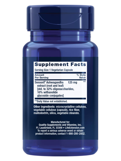 Life Extension Optimized Ashwagandha - Stress Management Supplement for a Healthy Stress Response, Focus, Memory, Stress Relief - Vegetarian, Gluten-Free, Non-GMO, 60 Capsules