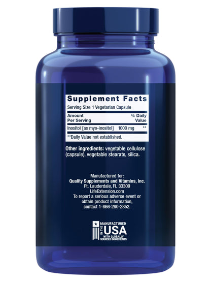 Life Extension Inositol Caps – 1000 mg, Myo-Inositol – Mood Health, Well-Being, Healthy Metabolism, Hormone Balance – Gluten-Free, Non-GMO, Vegetarian – 360 Capsules