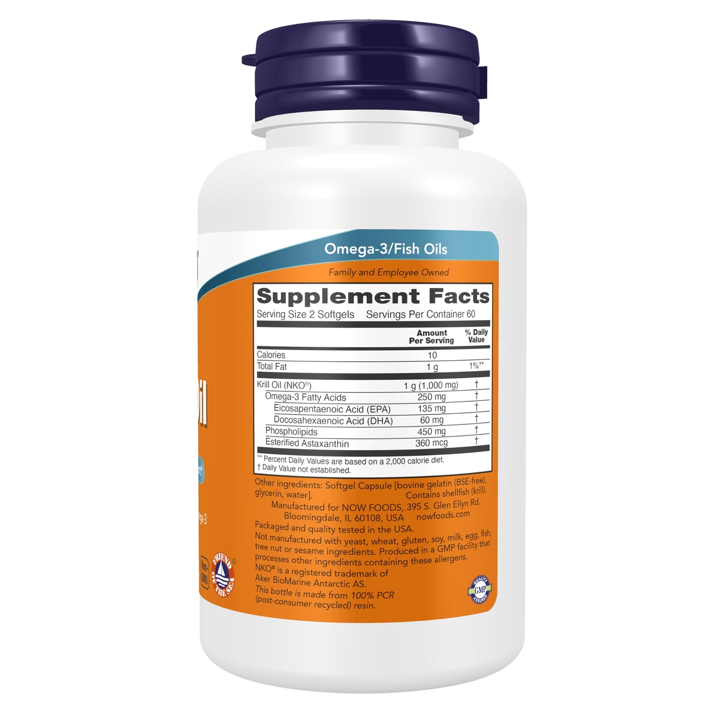 NOW Supplements, Krill Oil 500 mg, Phospholipid-Bound Omega-3, Cardiovascular Support*, 120 Softgels