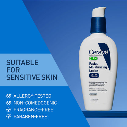 CeraVe PM Facial Moisturizing Lotion, Skin Care for Dry Skin, Oil-Free, 3oz