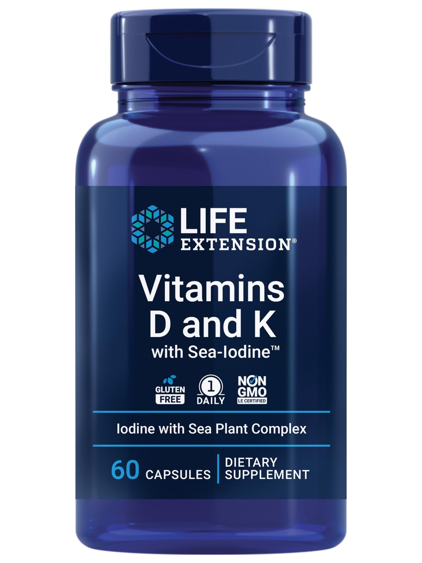 Life Extension Vitamins D and K with Sea-Iodine for Thyroid, 60 Capsules
