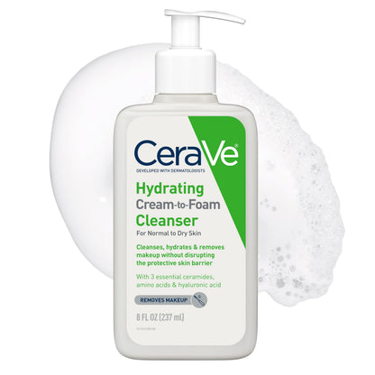 CeraVe Hydrating Cream To Foam Cleanser, Face Wash for Dry Skin, 8oz