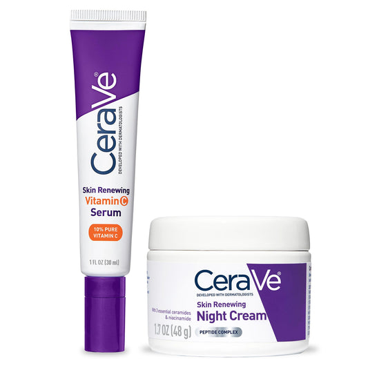 CeraVe Vitamin C Serum and Night Cream Skin Care Set, Travel Essentials