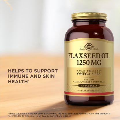 Solgar Flaxseed Oil 1250 mg - 100 Softgels - Concentrated Plant Source of Omega-3 Alpha-Linoleic Acid (ALA) - Non-GMO, Gluten Free - 50 Servings