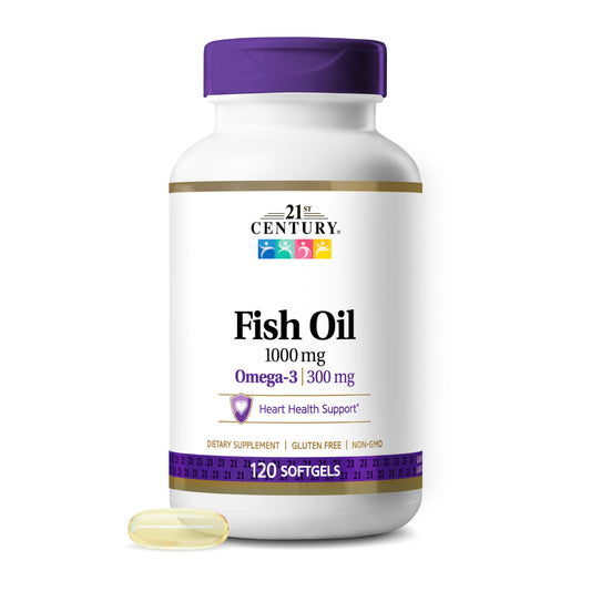21st Century Fish Oil 1000mg Omega-3 Softgels, Mercury-Filtered, 120ct