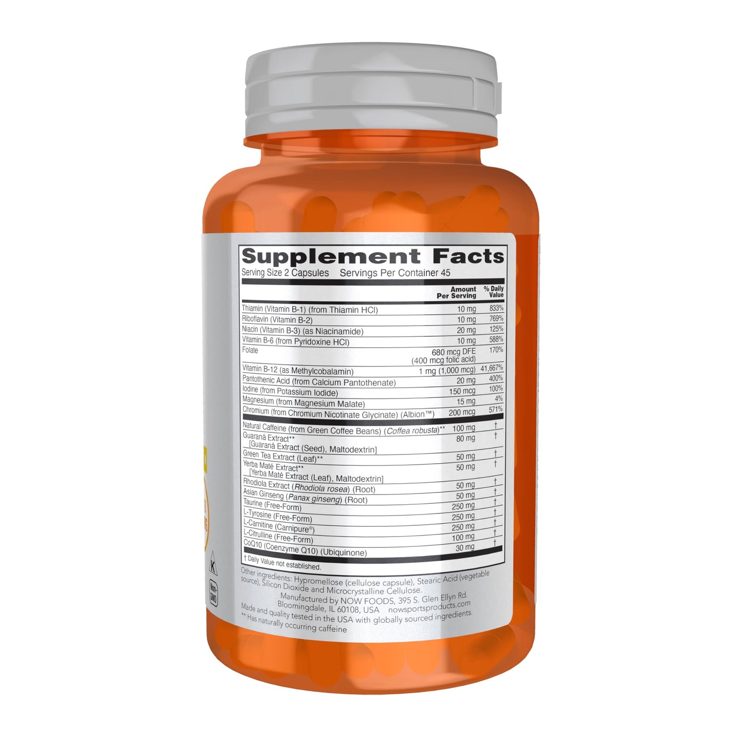NOW Foods Sports Nutrition, Sports Energy Extreme with B Vitamins and other cofactors such as Chromium, Magnesium Malate and Carnitine, 90 Veg Capsules