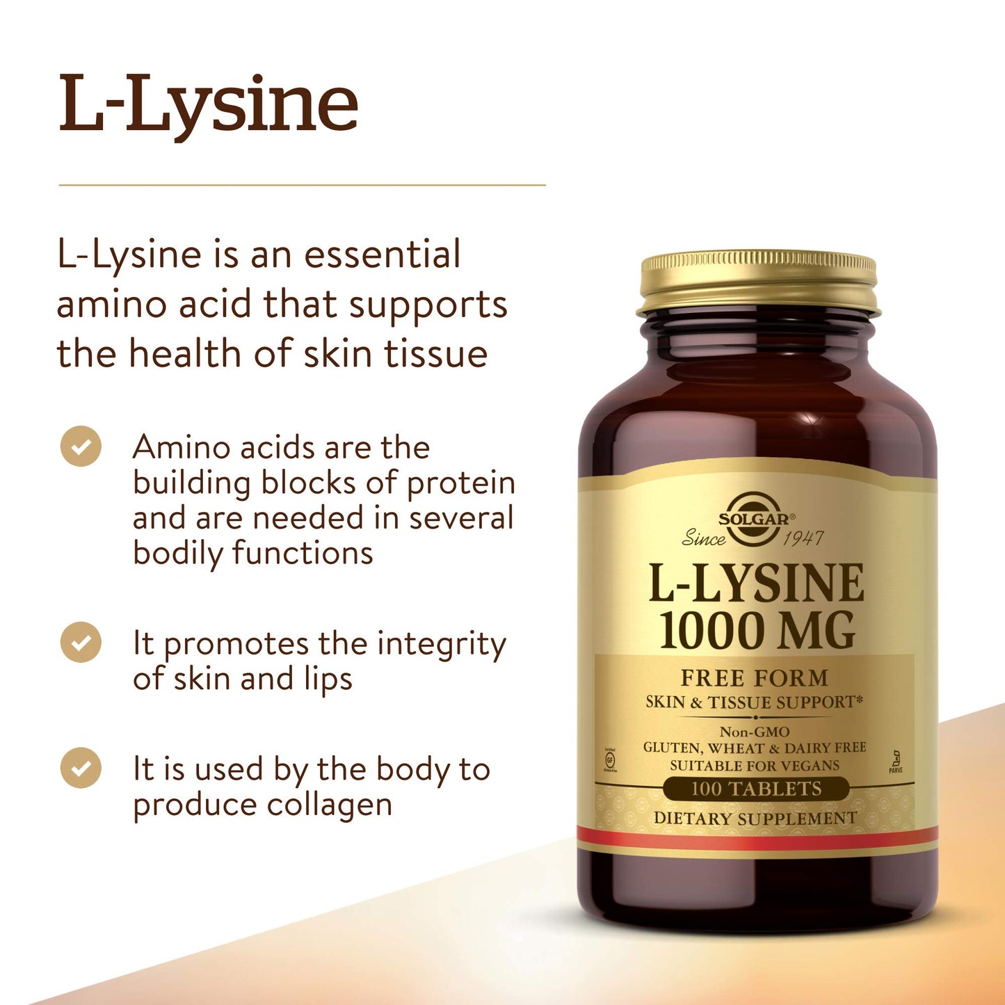 Solgar L-Lysine 1000 mg, 100 Tablets - Enhanced Absorption and Assimilation