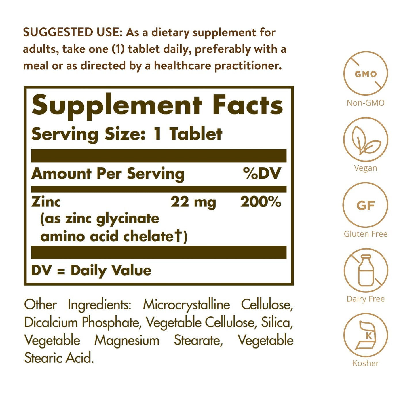 Solgar Chelated Zinc, 100 Tablets - Zinc for Healthy Skin - 100 Servings