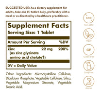 Solgar Chelated Zinc, 100 Tablets - Zinc for Healthy Skin - 100 Servings