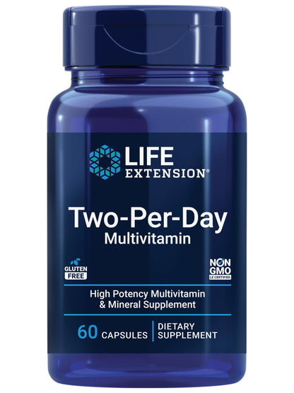 Life Extension Two-Per-Day Multivitamin - for Heart, Brain, Blood Vessel & Cellular Health – Essential Vitamins & Minerals for Well-Being - Two Per Day - Gluten-Free – Non-GMO – 60 Capsules