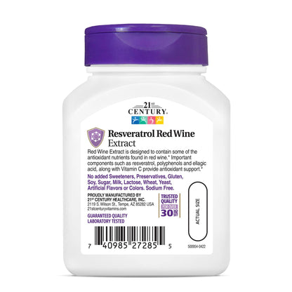 21st Century Resveratrol Red Wine Extract Capsules, Antioxidant, 90ct