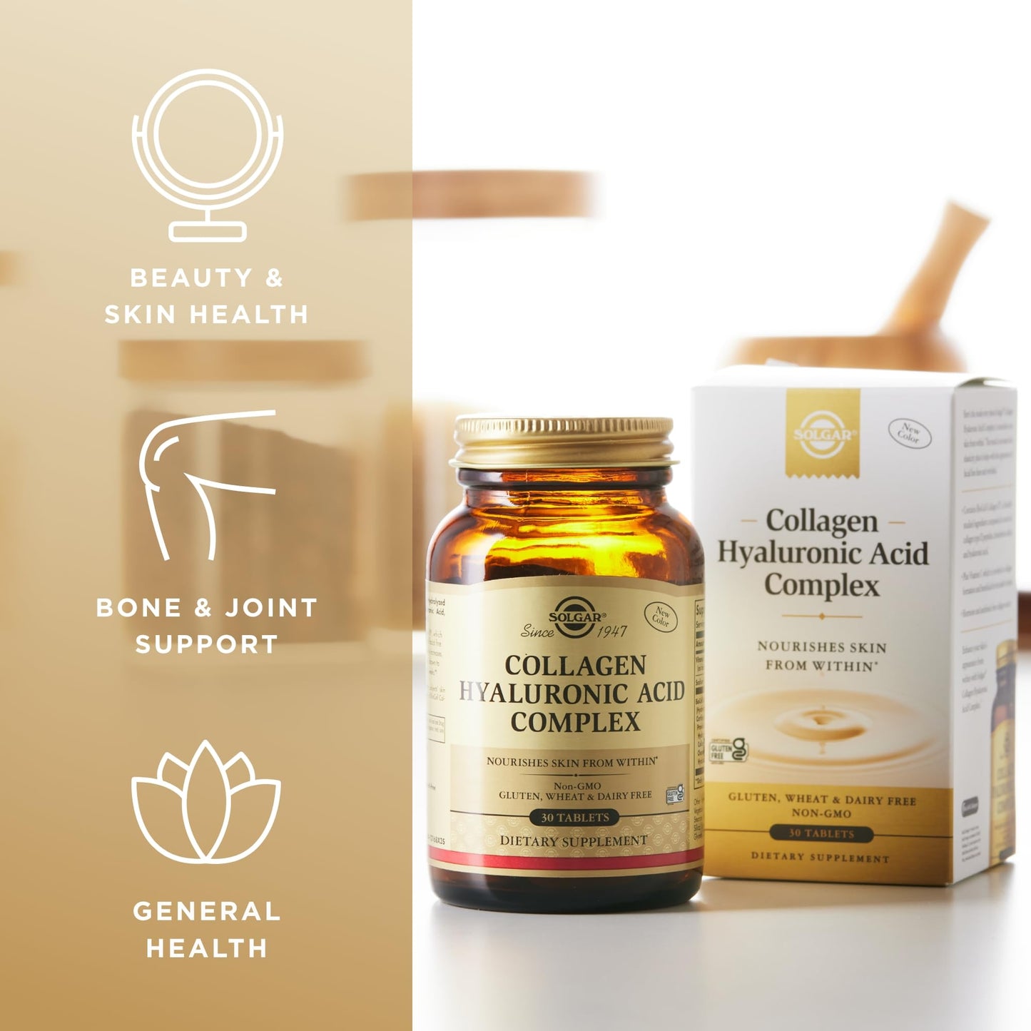 Solgar Collagen Hyaluronic Acid Complex - 30 Tablets, Pack of 2 - Non-GMO, Gluten Free, Dairy Free - 60 Total Servings