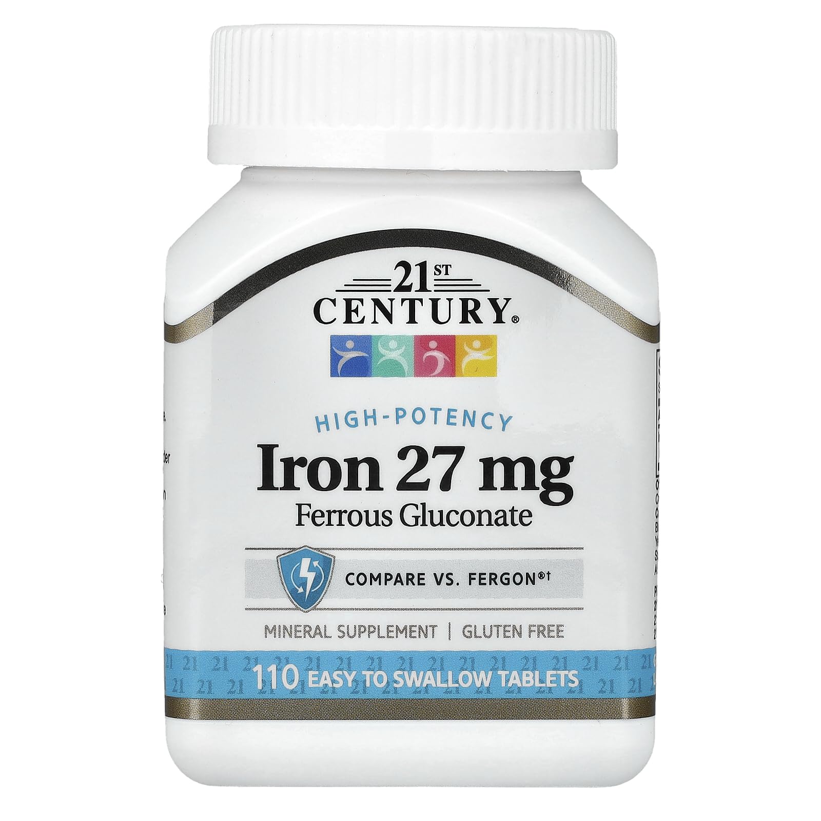 21st Century Iron 27mg Ferrous Gluconate Tablets, Energy Support, 110ct