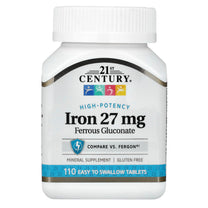 21st Century Iron 27mg Ferrous Gluconate Tablets, Energy Support, 110ct