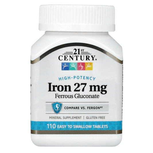 21st Century Iron 27mg Ferrous Gluconate Tablets, Energy Support, 110ct