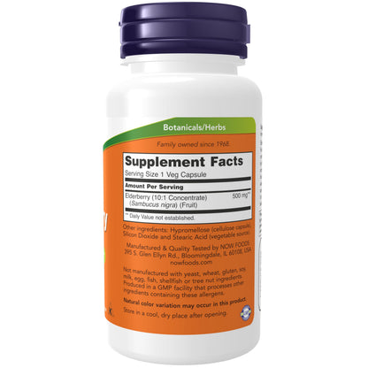 NOW Foods Supplements, Elderberry (Sambucus nigra)500 mg, 10:1 Concentrate, 60 Veg Capsules