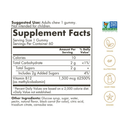 Solgar Methyl B12 Gummies for Adults 1,500mcg Ultra Potency Vitamin