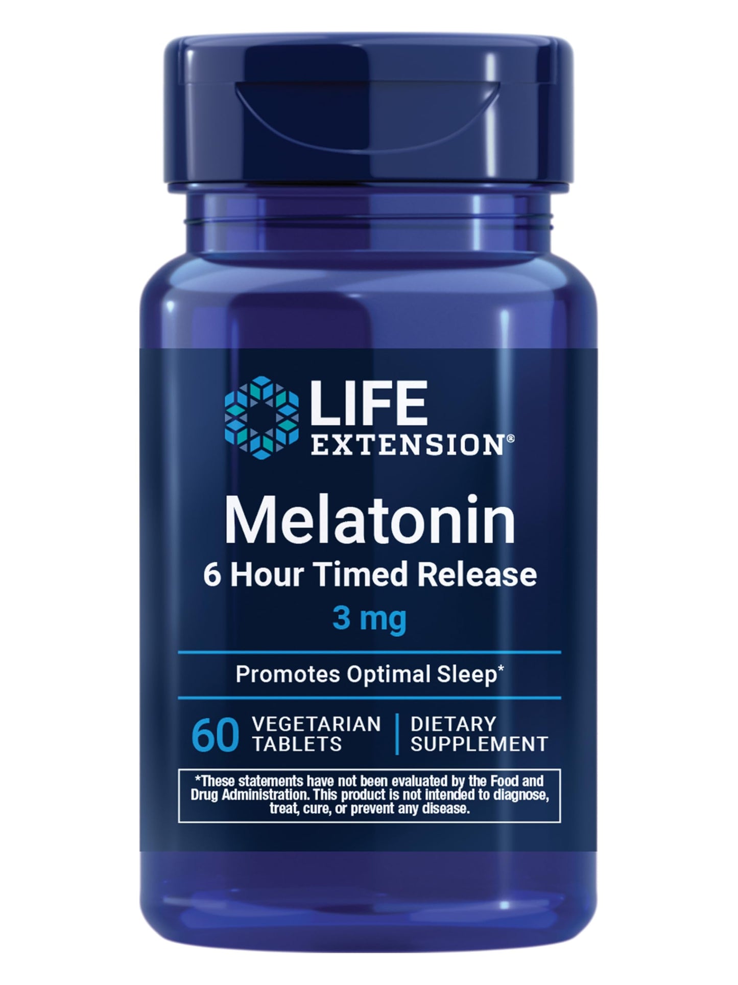 Life Extension Melatonin 6 Hour Timed Release, 3 mg, Extended-Release Formula for Optimal Sleep Support, Healthy circadian Rhythms, Cellular Defense, Gluten-Free, Non-GMO, Vegetarian, 60 Tablets