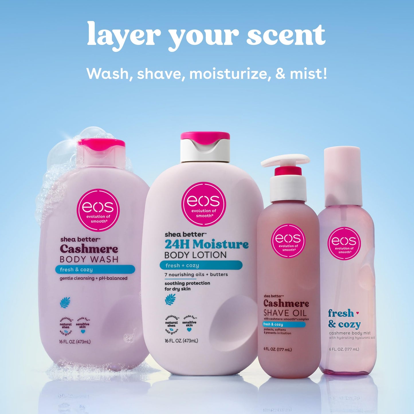 eos Cashmere Shave Oil- Fresh & Cozy, Moisturizing Shea Butter, 6 fl oz