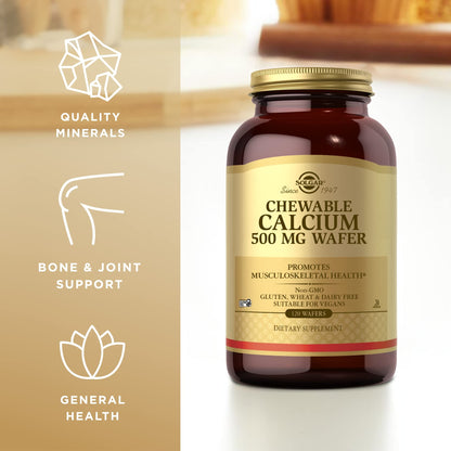 Solgar Chewable Calcium 500 mg - 120 Wafers, Pack of 3 - Promotes Musculoskeletal Health - Non-GMO, Vegan, Gluten, Wheat & Dairy Free, Kosher - 180 Total Servings