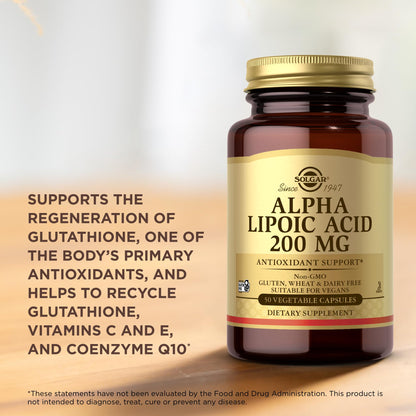 Solgar Alpha Lipoic Acid 200 mg, 50 Vegetable Capsules (Pack of 3) - Antioxidant Support - Helps to Recycle Glutathione, Vitamin C & E, CoQ-10 - Non-GMO, Vegan, Gluten Free, Dairy Free, Kosher - 150 Total Servings