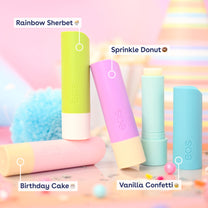 eos Happy Vibes Lip Balm Variety Pack- Sprinkle Donut, Birthday Cake, Vanilla Confetti & Rainbow Sherbet, All-Day Moisture Lip Care Products, 0.14 oz, 4-Pack