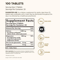 Solgar Calcium Magnesium Plus Zinc, 100 Tablets - 33 Servings - Gluten Free