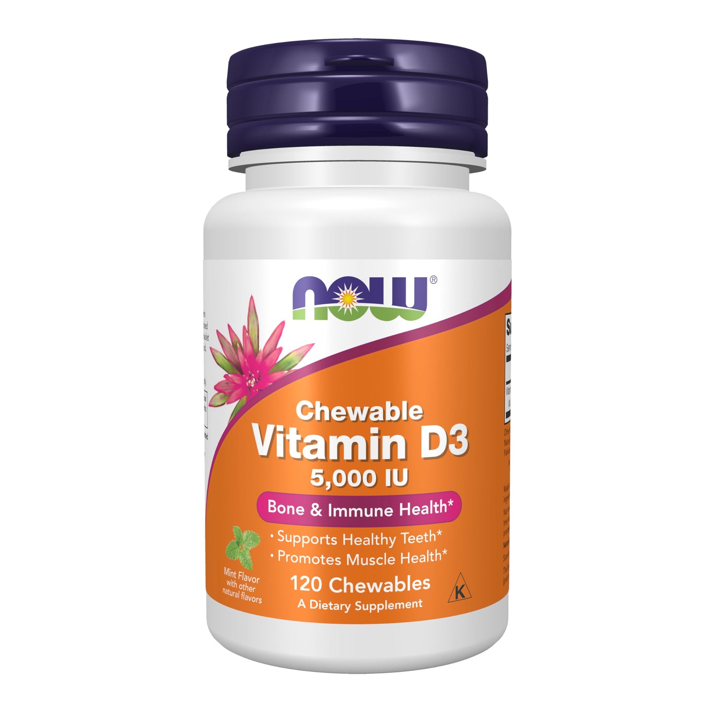 NOW Foods Supplements, Vitamin D-3 5,000 IU, Natural Mint Flavor, Structural Support*, 120 Chewables