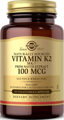 Solgar Naturally Sourced Vitamin K2 (MK-7) 100 mcg - 50 Vegetable Capsules - Supports Bone Health - Whole Food Source from Natto Extract - Non-GMO, Gluten Free - 50 Total Servings