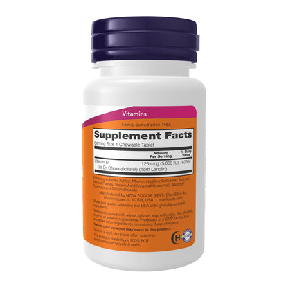 NOW Foods Supplements, Vitamin D-3 5,000 IU, Natural Mint Flavor, Structural Support*, 120 Chewables