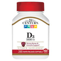 21st Century Vitamin D3 1000 IU Softgels, Bone & Immune, 250 Count