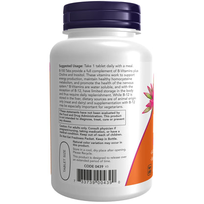 NOW Supplements, Vitamin B-100, Sustained Release, Energy Production*, Nervous System Health*, 100 Tablets (Pack of 2)