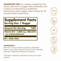 Solgar Methylcobalamin (Vitamin B12) 5000 mcg, 60 Nuggets (Pack of 3) - Cherry Flavor - Supports Energy Metabolism - Body-Ready, Active Form - Non-GMO, Vegan, Gluten Free - 180 Total Servings