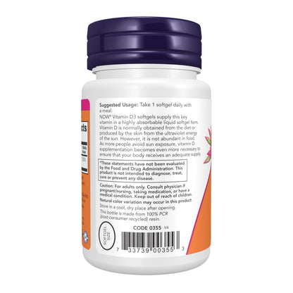 NOW Foods Supplements, Vitamin D-3 2,000 IU, High Potency, Structural Support*, 30 Softgels