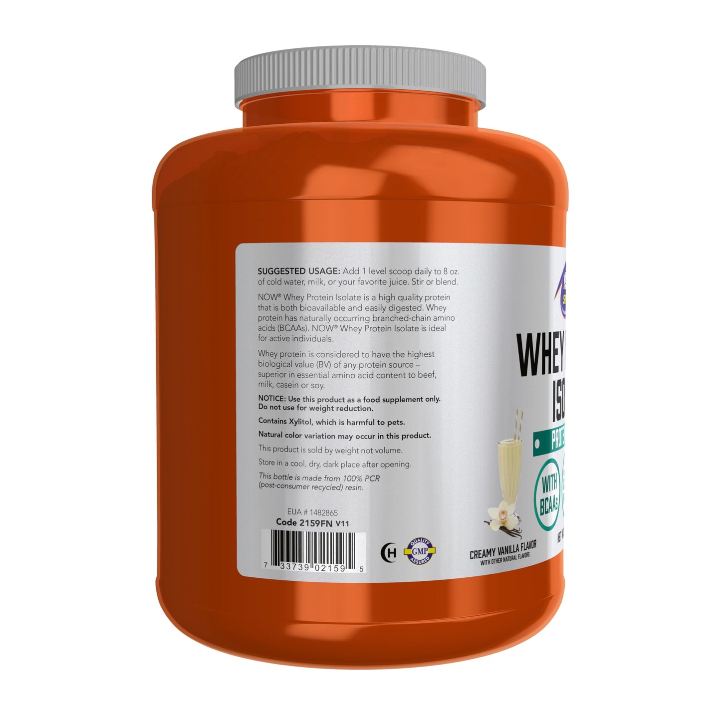 NOW Foods Sports Nutrition, Whey Protein Isolate, 25 g With BCAAs, Creamy Vanilla Powder, 5-Pound
