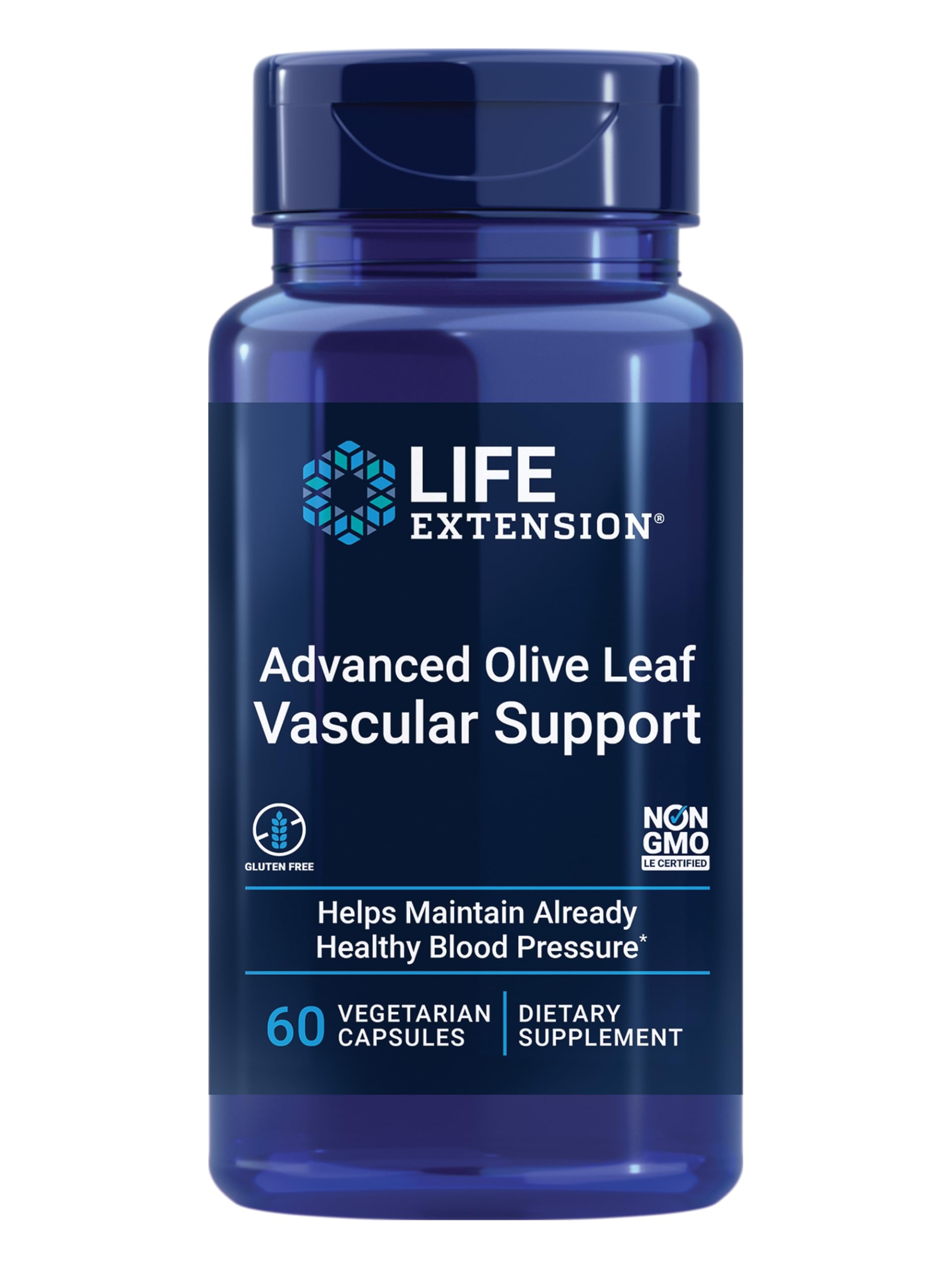 Life Extension Advanced Olive Leaf Vascular Support, Olive Extract, Celery Extract, oleuropein, Cardiovascular Health, Vegetarian, Gluten-Free, Non-GMO, 60 Capsules
