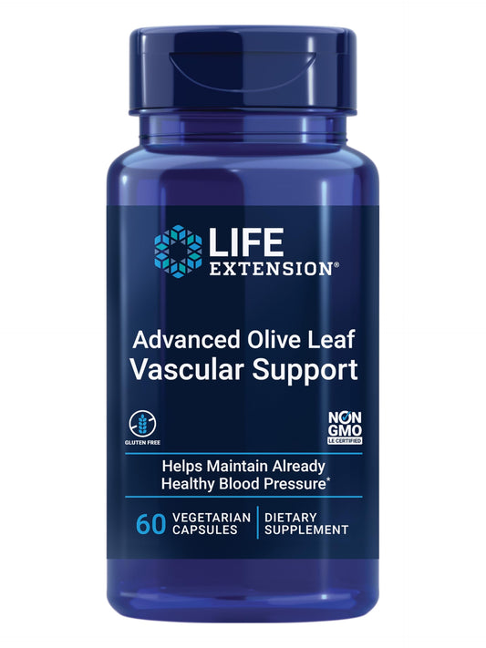 Life Extension Advanced Olive Leaf Vascular Support, Olive Extract, Celery Extract, oleuropein, Cardiovascular Health, Vegetarian, Gluten-Free, Non-GMO, 60 Capsules