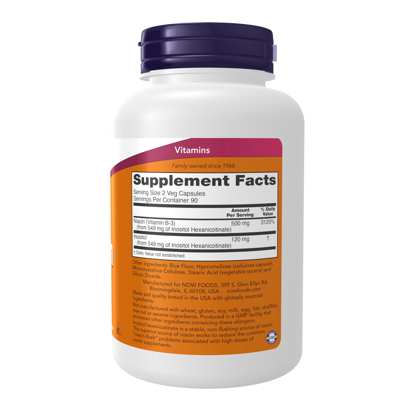 NOW Foods Supplements, Niacin (Vitamin B-3) 250 mg, Flush-Free, Nutritional Health, 180 Veg Capsules
