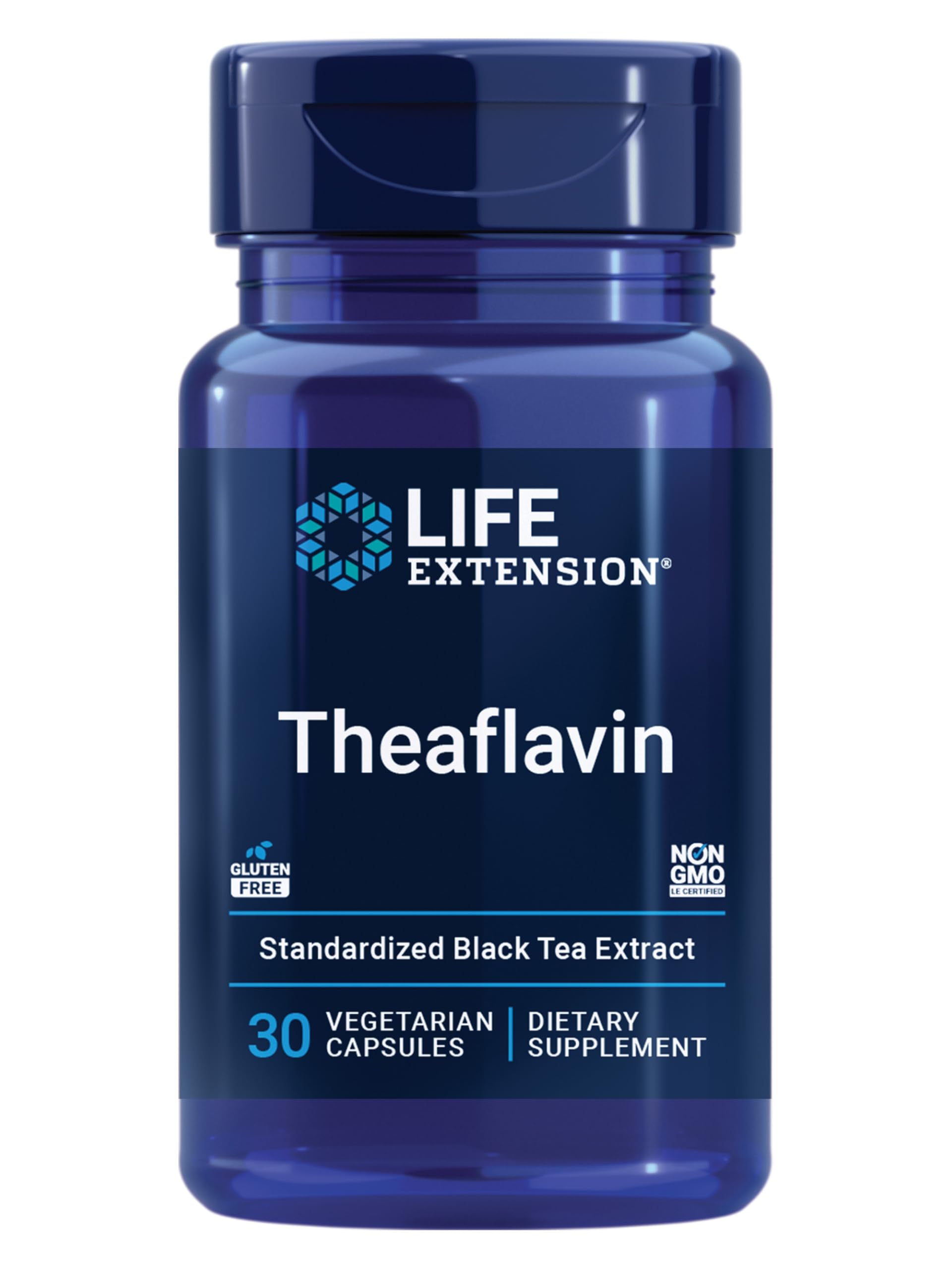 Life Extension Theaflavin Standardized Extract – Tea Leaf Flavonoids, Arterial Health Support, Helps Maintain Already-Heathy Cholesterol – Gluten-Free, Non-GMO, Vegetarian – 30 Capsules